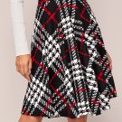 High Waist Plaid Midi Flare Skirt