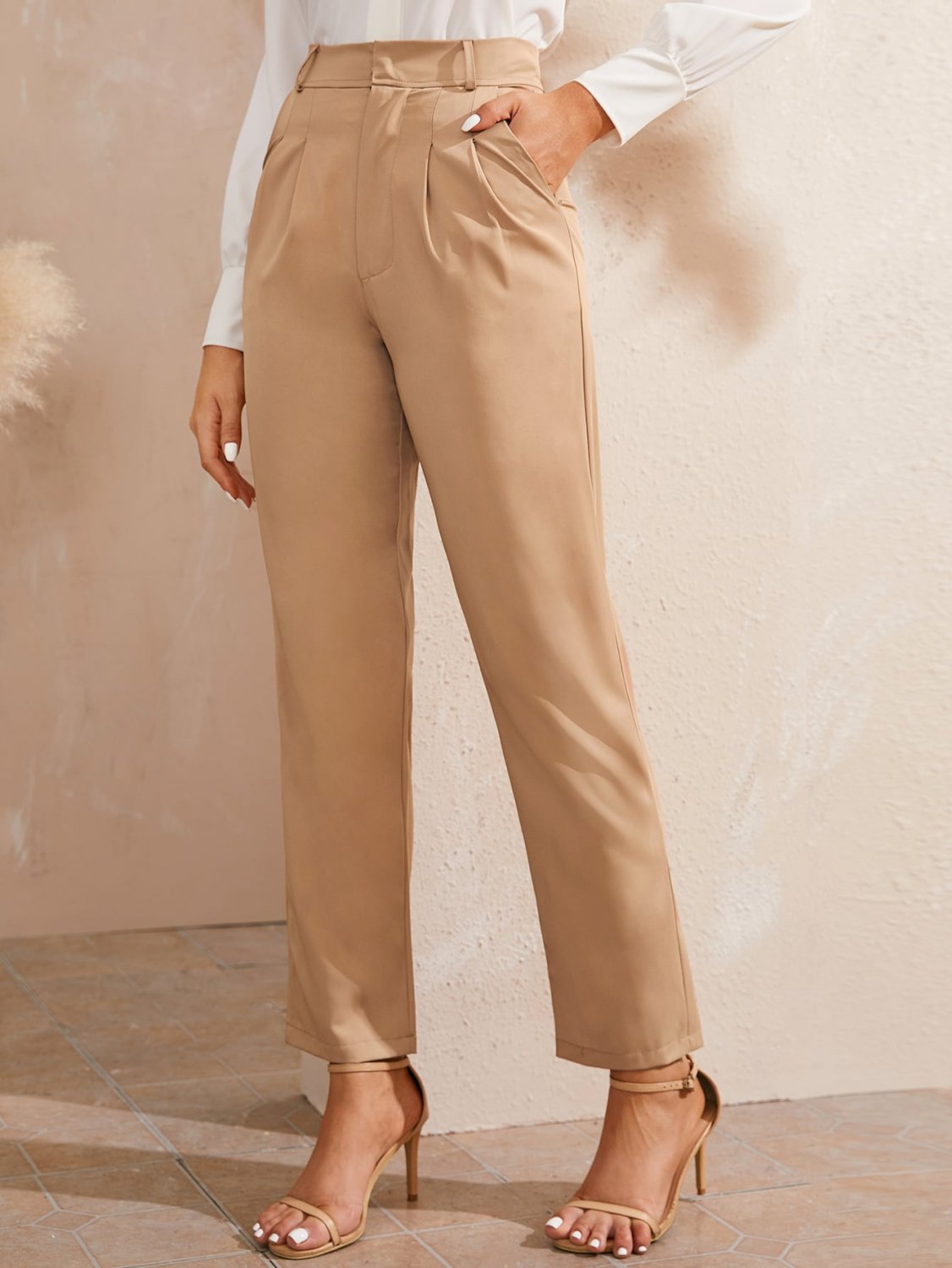 Solid Straight Leg Zipper Fly Pants