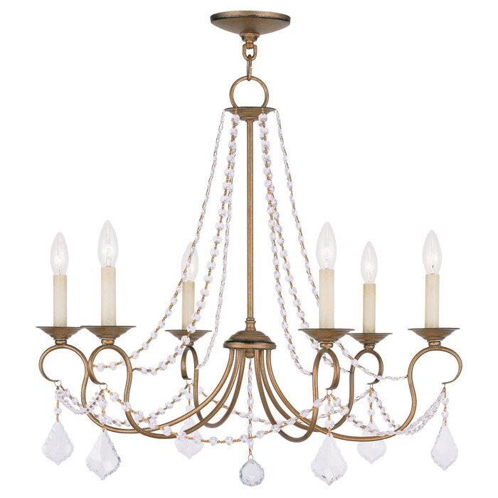 Devana 6 - Light Candle Style Classic / Traditional Chandelier with Crystal Accents