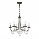 Nantucket 6 - Light Candle Style Classic/Traditional Chandelier with Crystal Accents