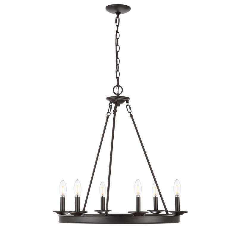 Narron 6 - Light Candle Style Wagon Wheel Chandelier