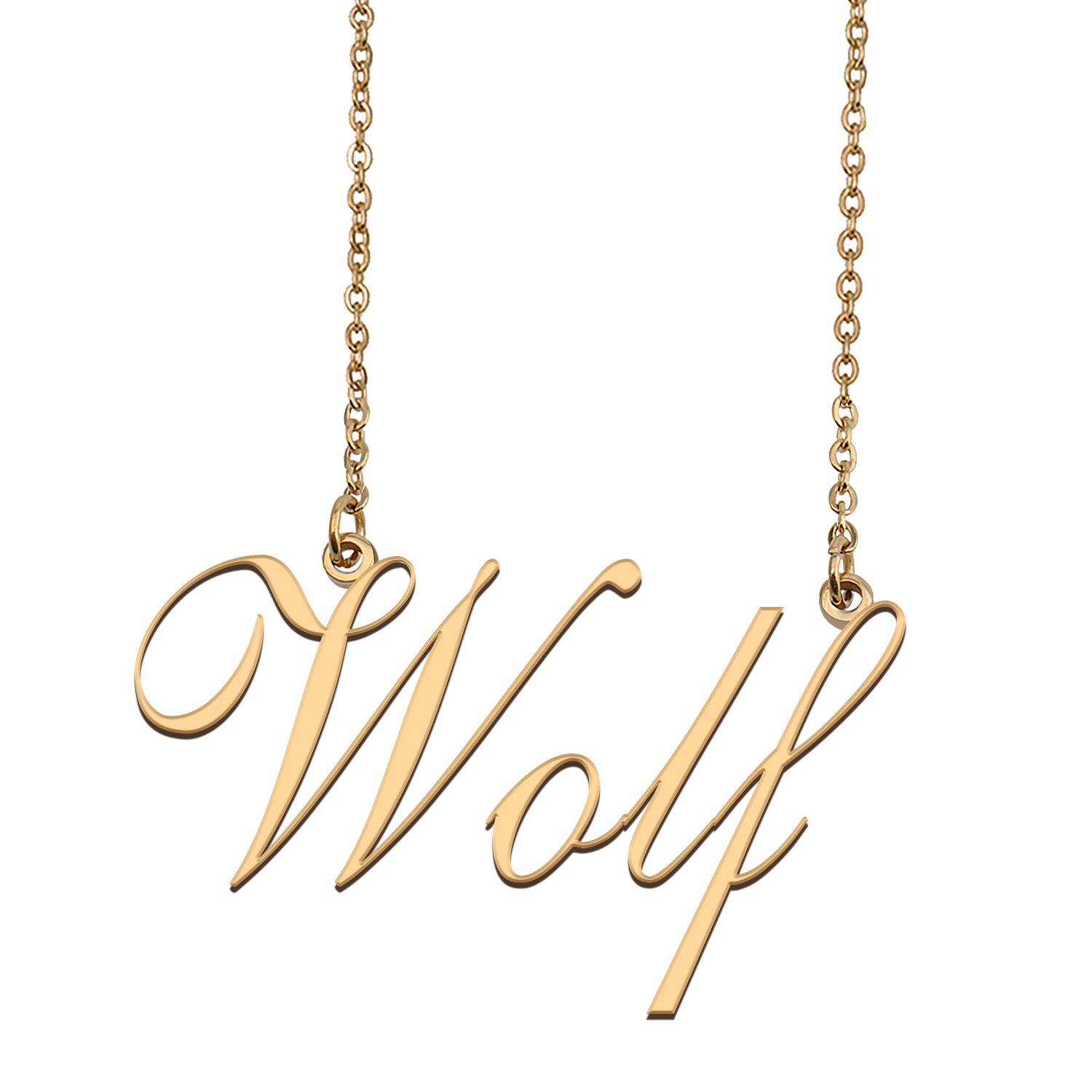 Custom Personalized Name Necklace in Golden Silver for Women Wolf