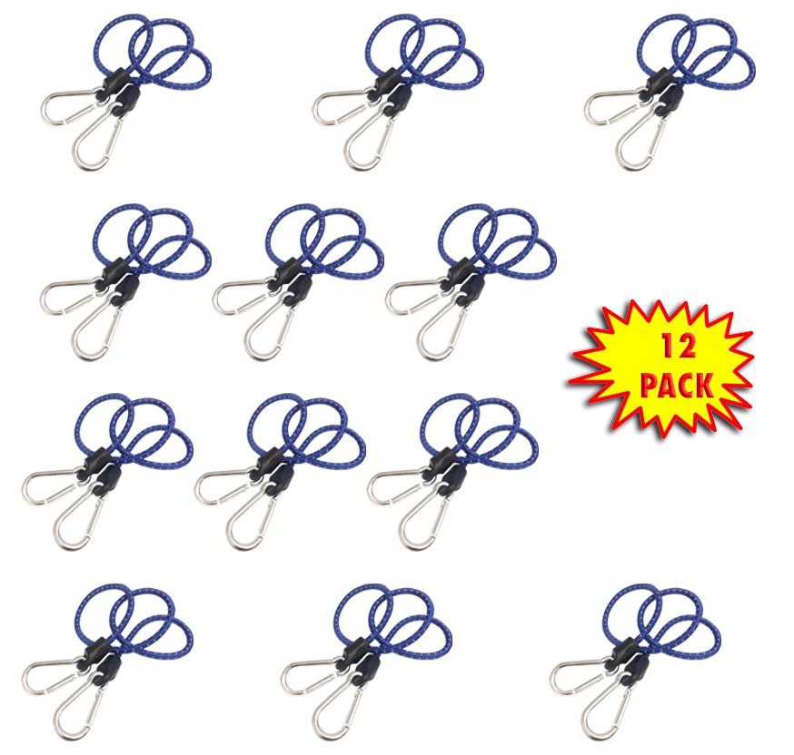 12 Pcs 36" inch Tie Strap Bungee Cord Blue with Carabiners Hooks Bungee-O Net (O66361-2)