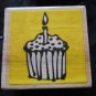 Rubber Stamp Cupcake Single Candle Lit Flame Sprinkles