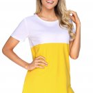 Short sleeve mustard white color block pocket tunic top