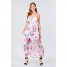 Deep V-neck W/cross Strap Print Maxi Dress