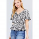 V-neck woven short sleeve top