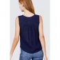 Sleeveless Front Pleats Detail W/button Woven Top