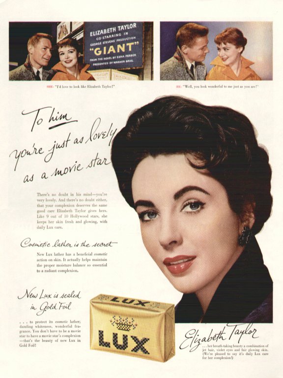 1950 Lux Beauty Soap Elizabeth Taylor Movie Giant Advertising Print Ad