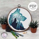 moon wolf cross stitch pattern PDF Pattern