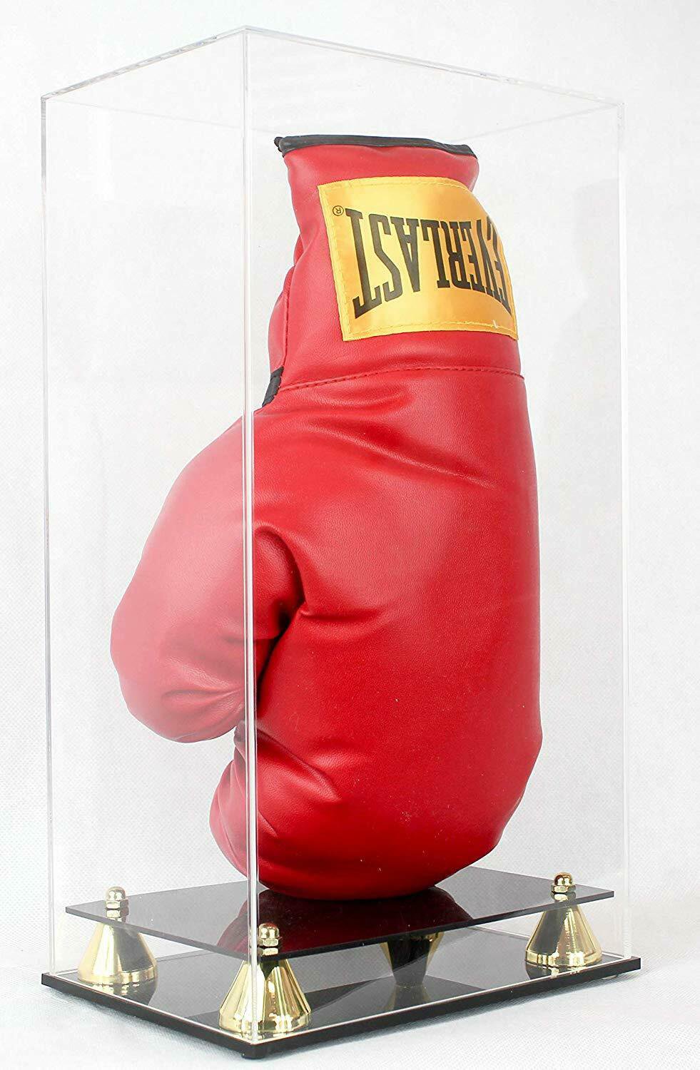 Single Boxing Glove Display Case Stand with Gold Risers, Clear