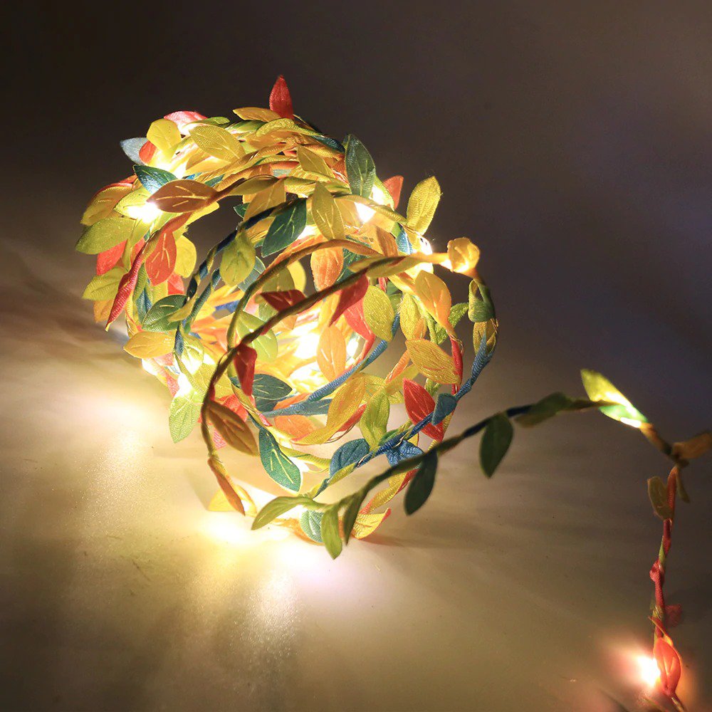 Leaf Garland String Battery Powered 10M Flexible Copper Artificial Leaves Light for Christmas