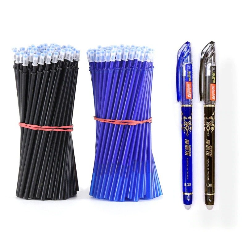 2+50Pcs/Set 0.5mm Blue Black Ink Gel Pen Erasable Refill Rod Erasable Pen