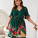 Plus Size Dress for Women, Floral Pattern Dress with Half Sleeves, V-Neck Dress on the Knee