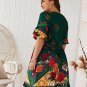 Plus Size Dress for Women, Floral Pattern Dress with Half Sleeves, V-Neck Dress on the Knee
