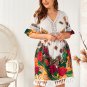 Plus Size Dress for Women, Floral Pattern Dress with Half Sleeves, V-Neck Dress on the Knee