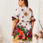 Plus Size Dress for Women, Floral Pattern Dress with Half Sleeves, V-Neck Dress on the Knee