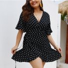 Plus Size Dress for Women, Polka Dot Dress with Half Sleeves, V-Neck Dress about the Knee