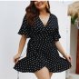 Plus Size Dress for Women, Polka Dot Dress with Half Sleeves, V-Neck Dress about the Knee