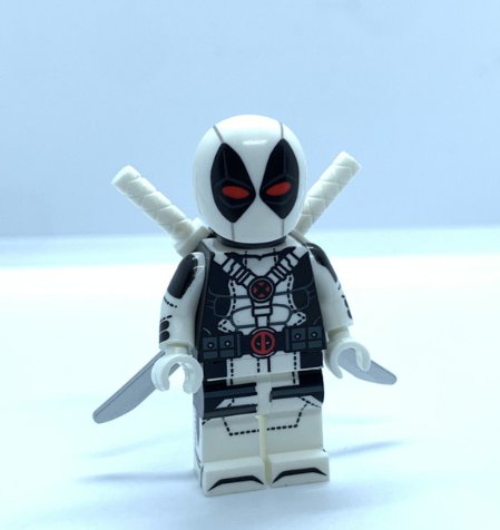 White Deadpool Minifigure Marvel Superhero with Katanas