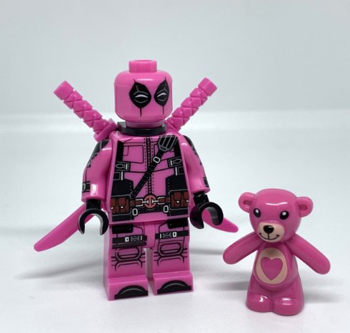 Pink Deadpool Minifigure Marvel Superhero with Teddy Bear