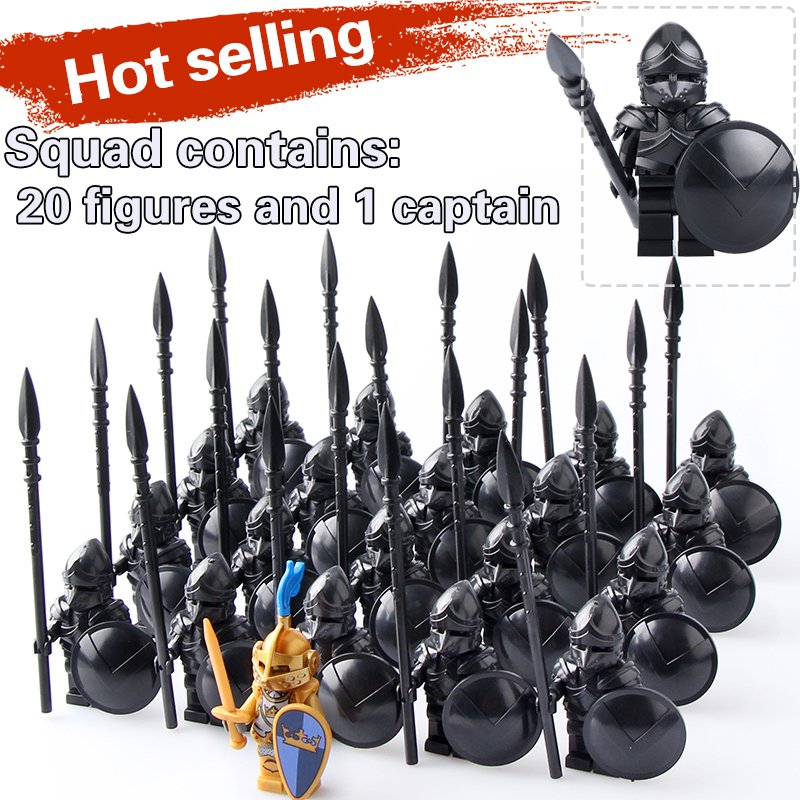 21pcs/set The Black Armor Army & King Medieval Castle knight Minifigures