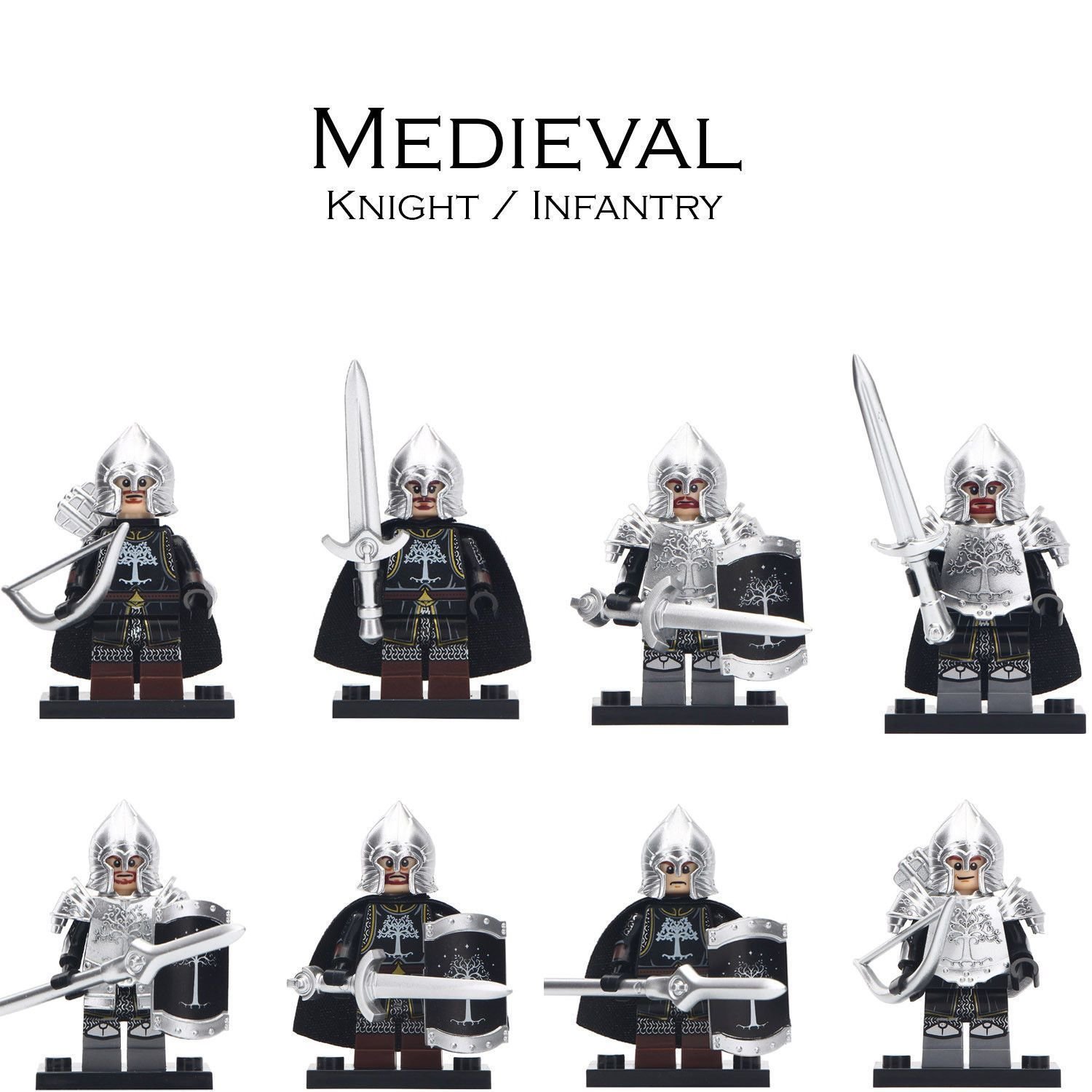8pcs/set Gondor Soldiers with Armour The Lord of the Rings Minifigures Toys