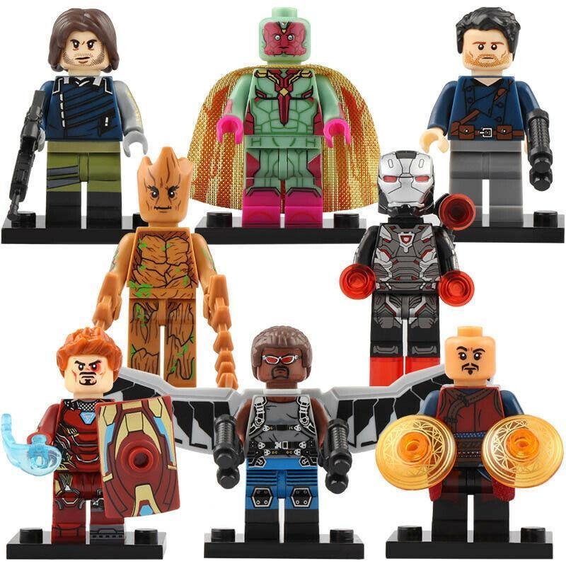 8pcs Avengers Infinity War Minifigures Tony Stark Vision Bucky Vision Falcon