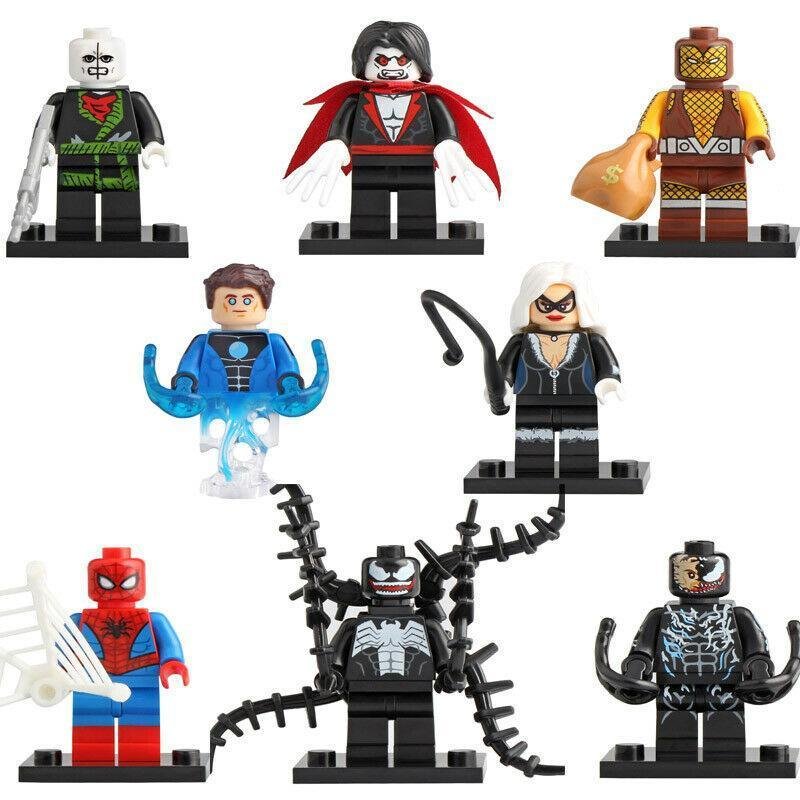 8pcs/set Spider-Man Venom Hydro-Man Shocker Black Cat Morbius Minifigures