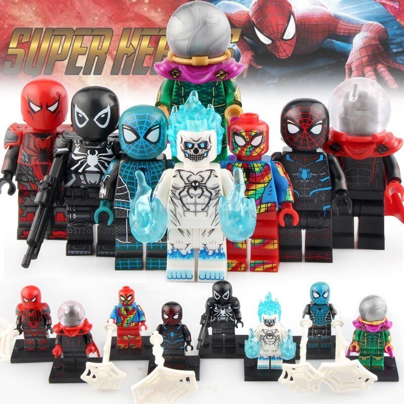 8pcs/set Iron Spider Armor MK3 Ghost Spider Mysterio Agent Venom Minifigures