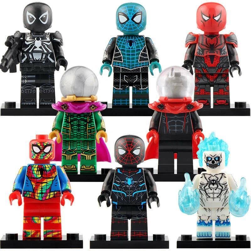 8pcs/set Marvel Spiderman MK3 Mysterion Agent Venom Ghost Spider Minifigures