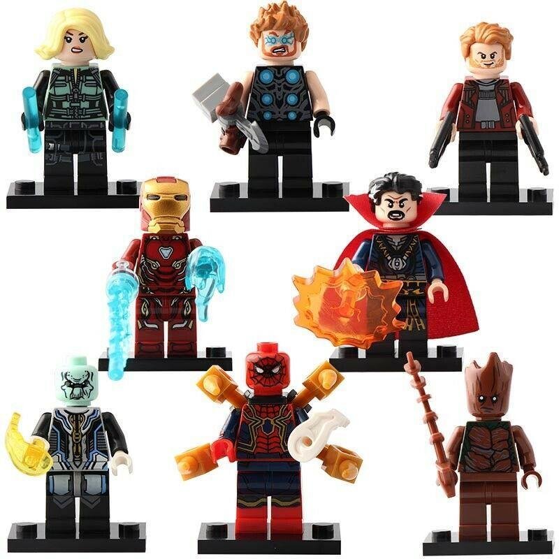 8Pcs Avengers Infinity War - Iron Spider Ebony Maw Strange Thor Groot Minifigures