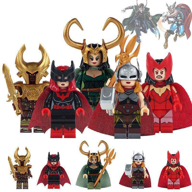 5pcs Lady Thor & Lady Loki Heimdall Scarlet Witch Lady Knight Marvel Minifigures