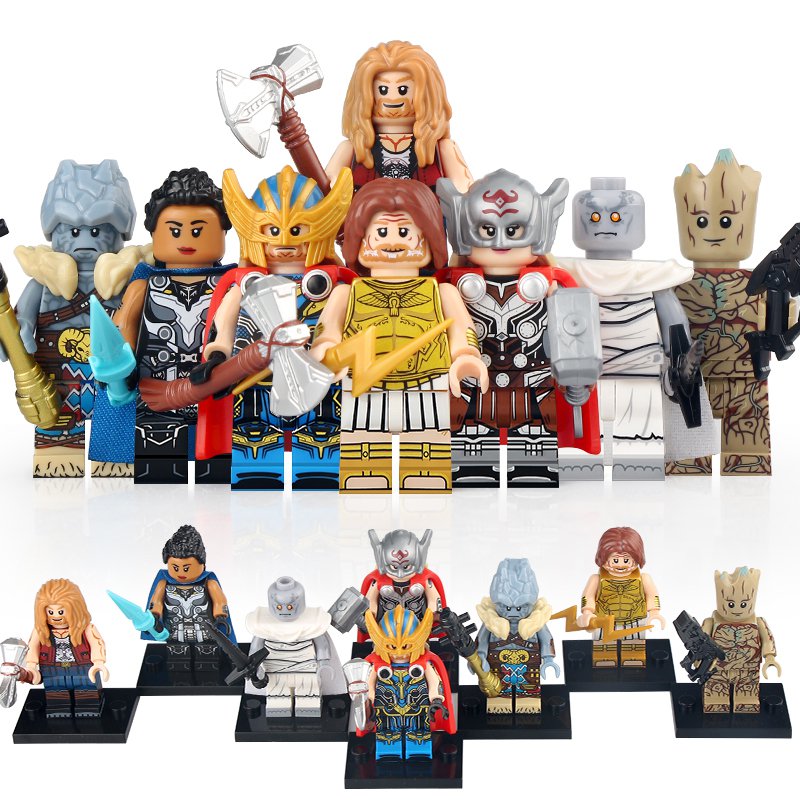8pcs Thor Jane Foster Mighty Thor Gorr Valkyrie Zeus Korg Groot Minifigures