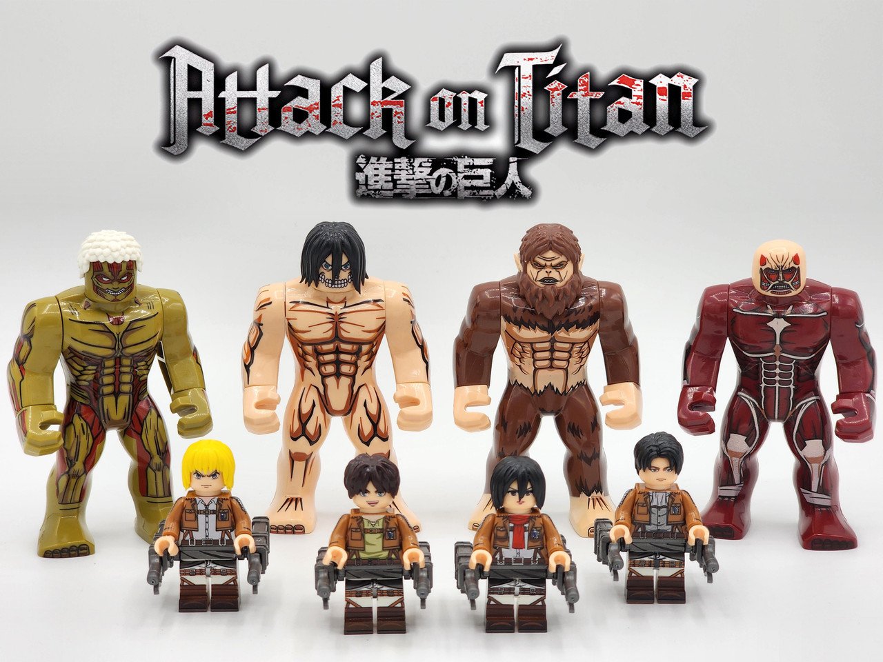 8pcs Attack on Titan Anime Series Eren Mikasa Levi The Titans Minifigures Toys