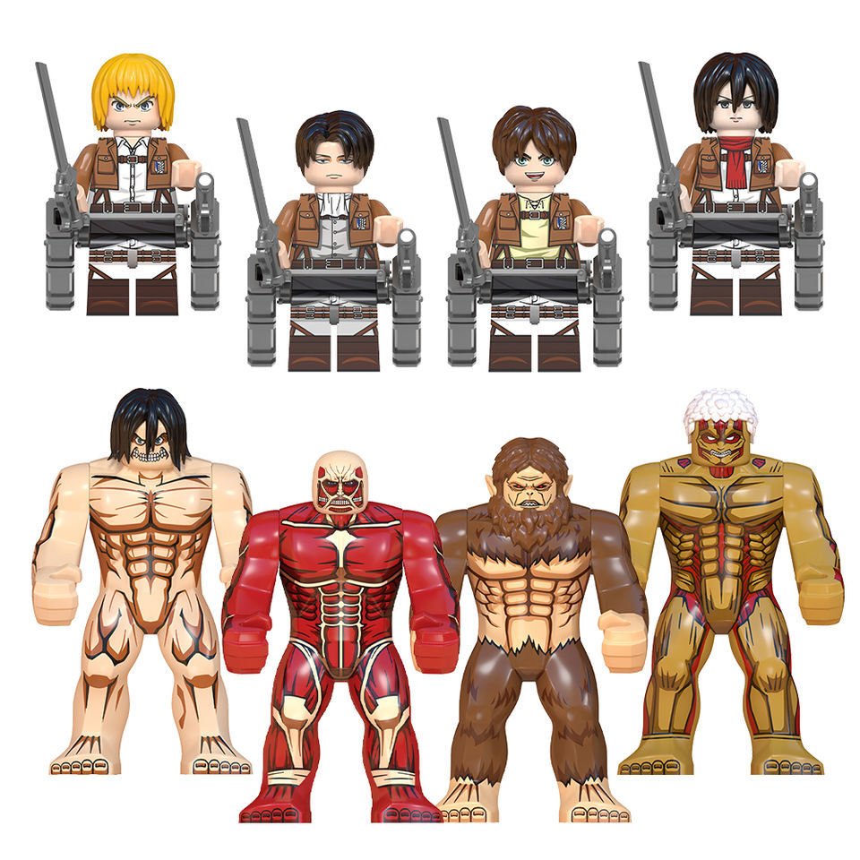 8pcs Attack on Titan Colossal Armored Titan Beast Titan Eren Mikasa Minifigures