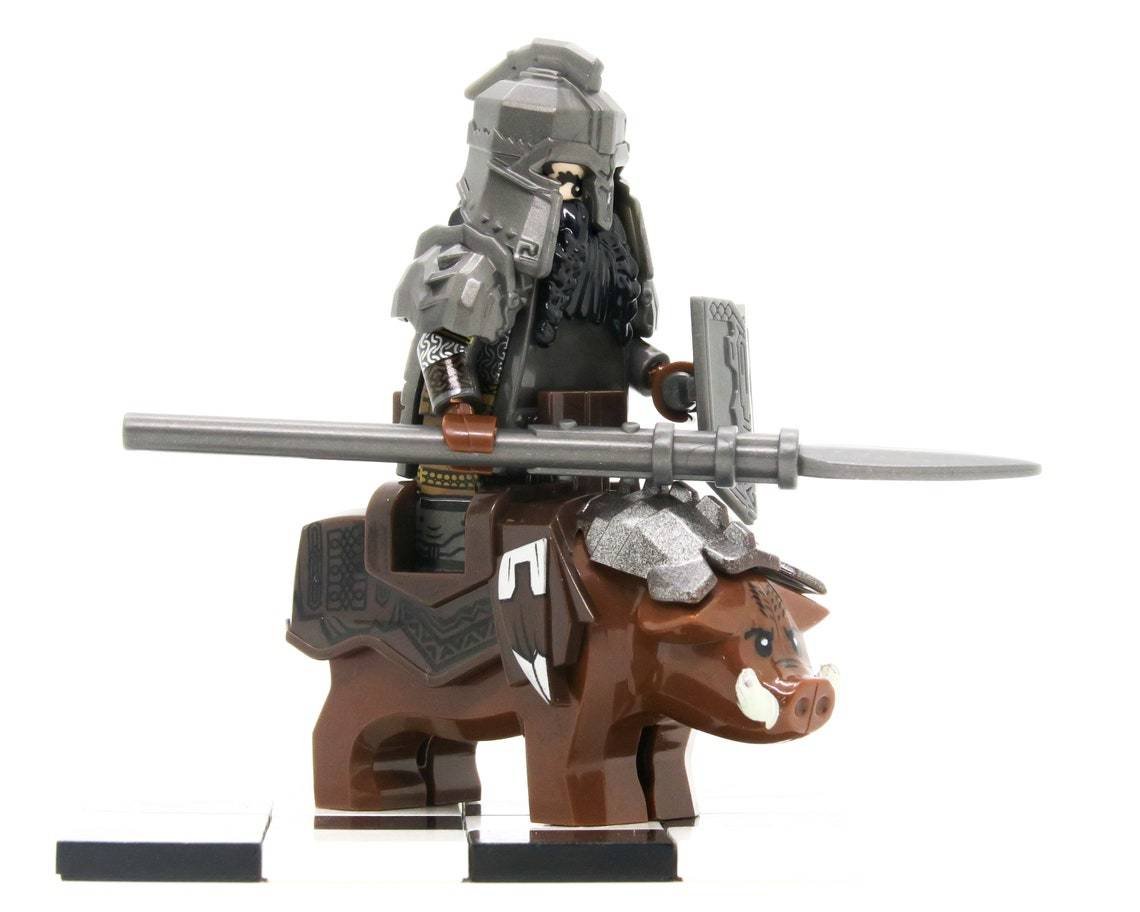 The Hobbit Iron Hills Dwarf Warrior on War Boar Minifigures Weapons Accessories