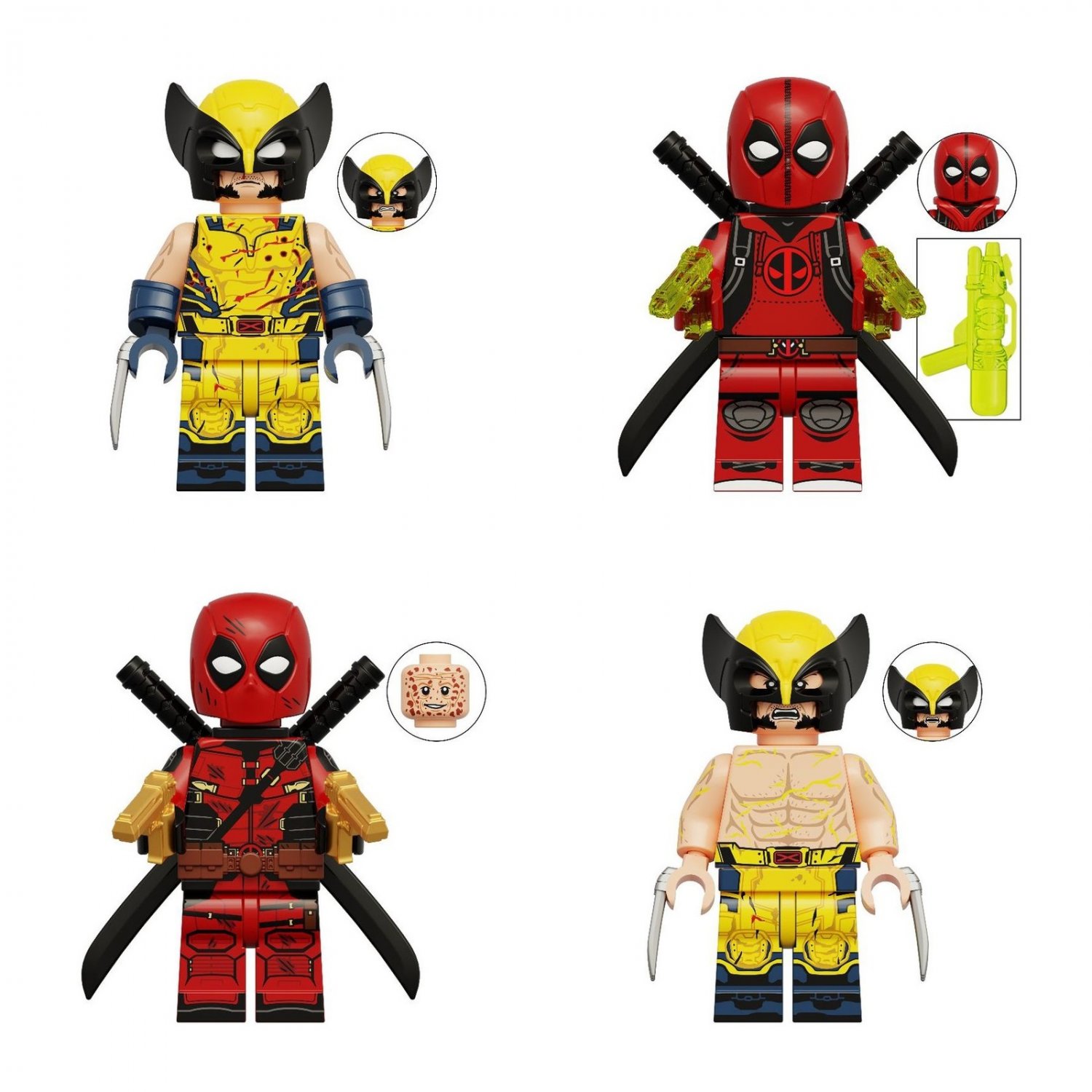 4pcs Marvel Deadpool and Wolverine Fighting Minifigures Building Toys