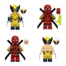 4pcs Marvel Deadpool and Wolverine Fighting Minifigures Building Toys