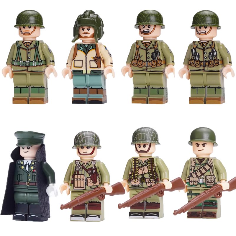 8pcs WW2 US Army Infantry Assault Squad Soldiers Minifigures Minifigs Toy Gift