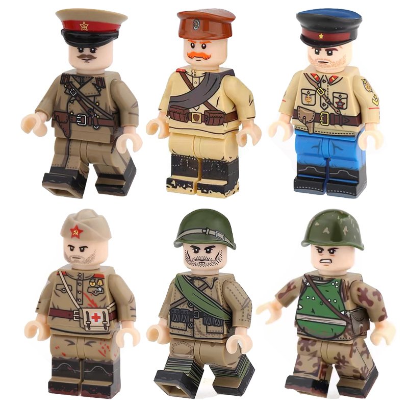 6pcs WW2 Soviet Infantry Coat Offical Minifigures Weapons and Accessories