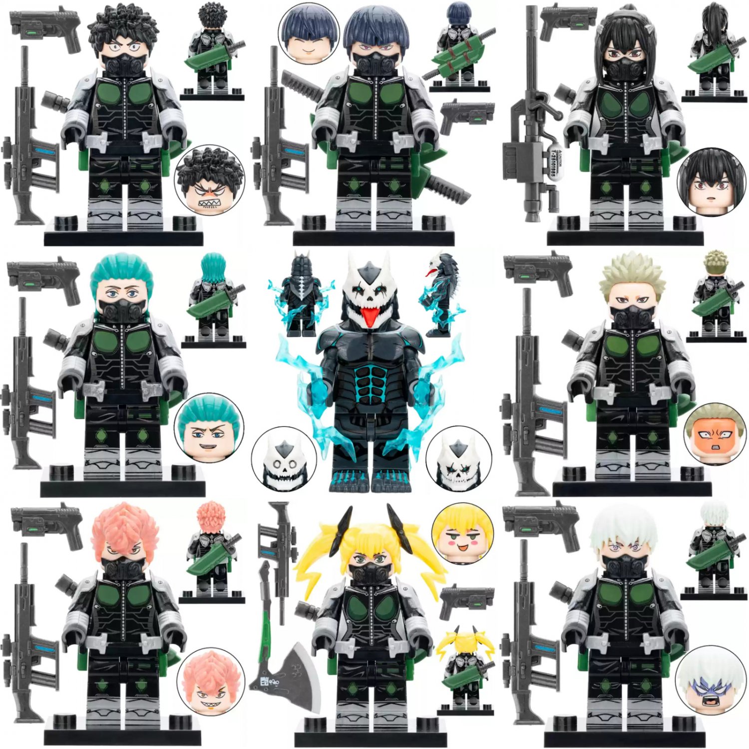 9pcs Anime Kaiju No. 8 Mina Ashiro Kafka Hibino Izumo Minifigures Building Toys