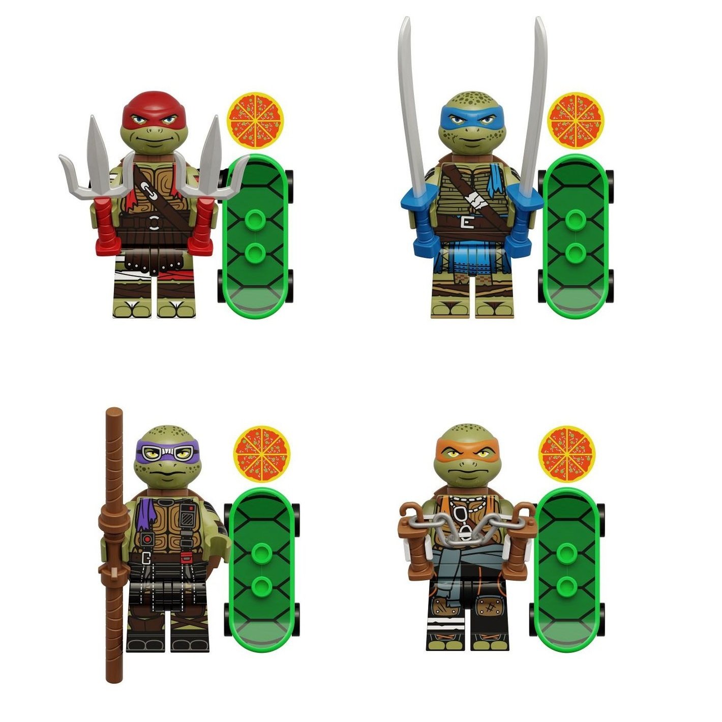 4pcs Ninja Turtles Donatello Leonardo Michelangelo Raphael Minifigures Toys