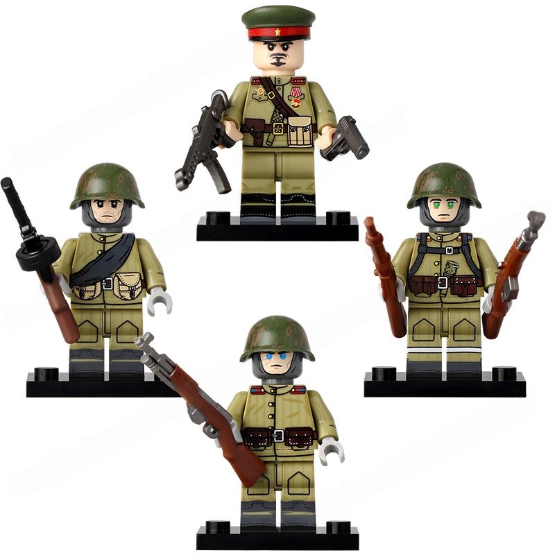 4pcs WW2 Soviet Union Infantry Commander Soldiers Minifigures Building Toys