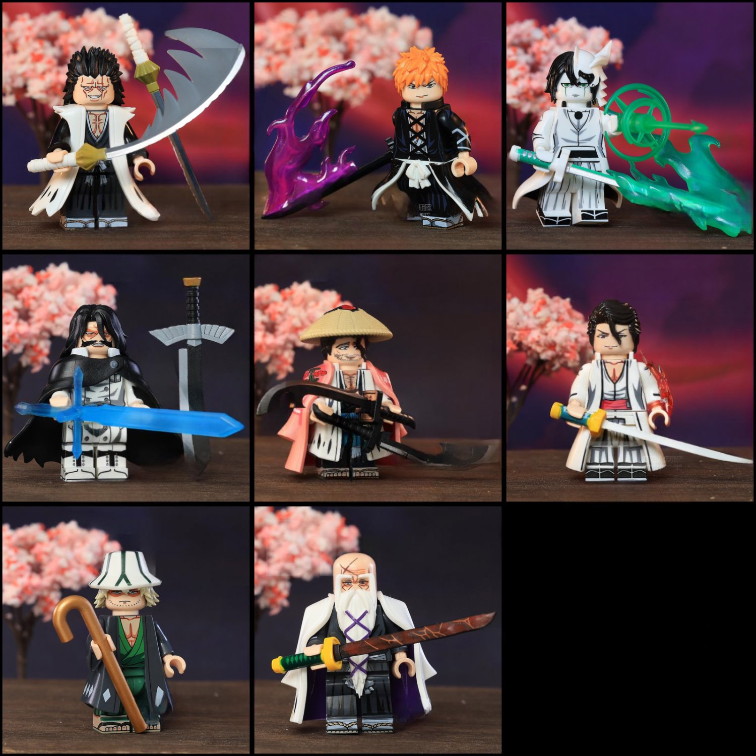 8Pcs Anime Bleach Sosuke Ichigo Shunsui Kisuke Cifer Minifigures Toy Gifts