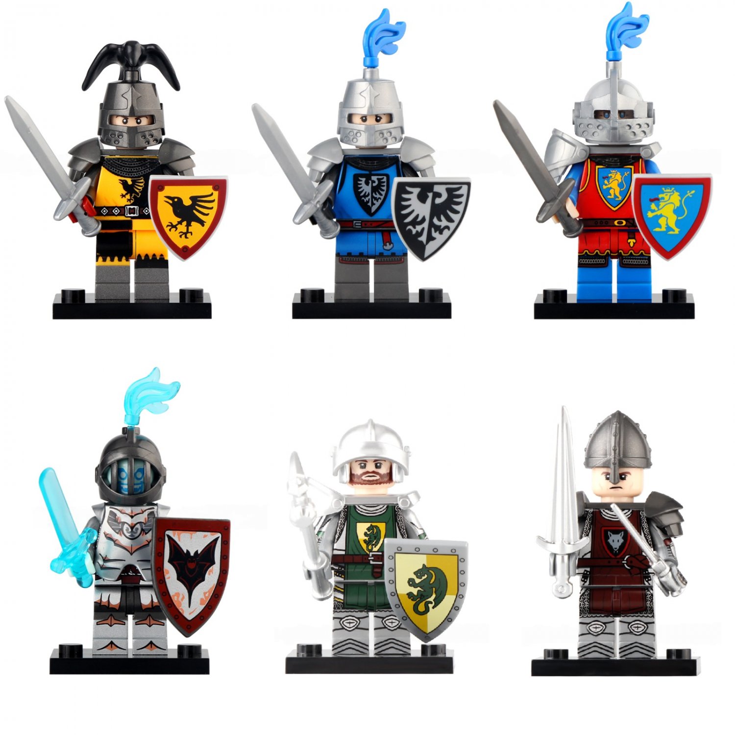 6pcs Castle Dragon Knight Wolfpack Raven Knight Fright Knight Minifigures Toys