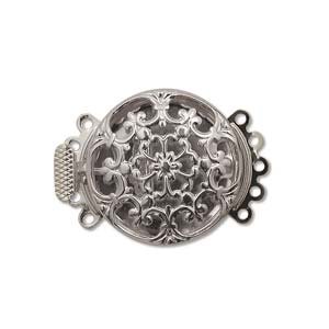 5 strand Push Pull Clasp, 22mm Silver plate tab/box type beadwork