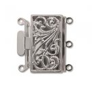 3 strand Push Pull Clasp with delicate scrolling, 13x22mm Silver plate tab/box type beadwork