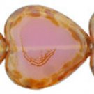 Heart Window Beads 15 x 15mm Milky Translucent Pink - Picasso 12 ct Czech Glass Beads