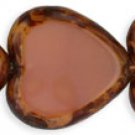 Heart Window Beads 15 x 15mm Coral Pink - Picasso 12 ct Czech Glass Beads 107-1515-T74020
